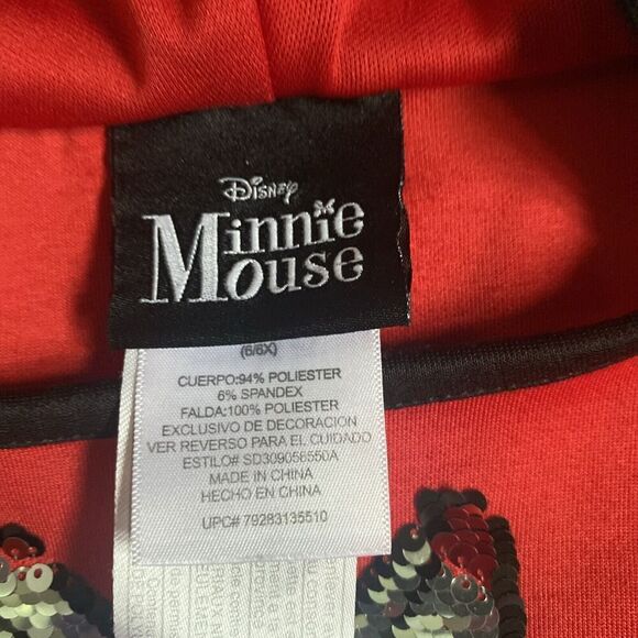 Disney Minnie Mouse Party Dress Red Black Tulle Sequins Hood Child Size S 6/6x - Picture 9 of 10